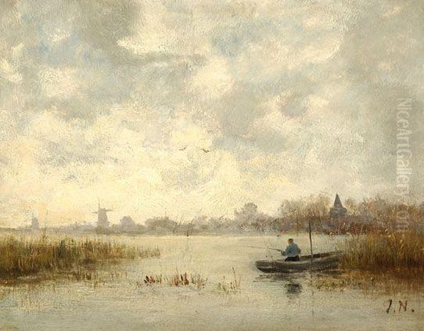 Fishing Boat On The Water Oil Painting by Joseph Hendrikus Neuhuys