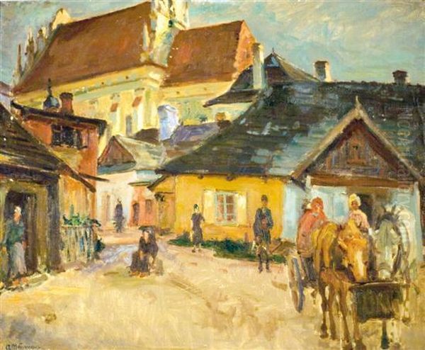 Shtetl In Poland Oil Painting by Abraham Neumann