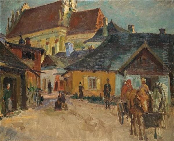 Shtetl In Poland Oil Painting by Abraham Neumann