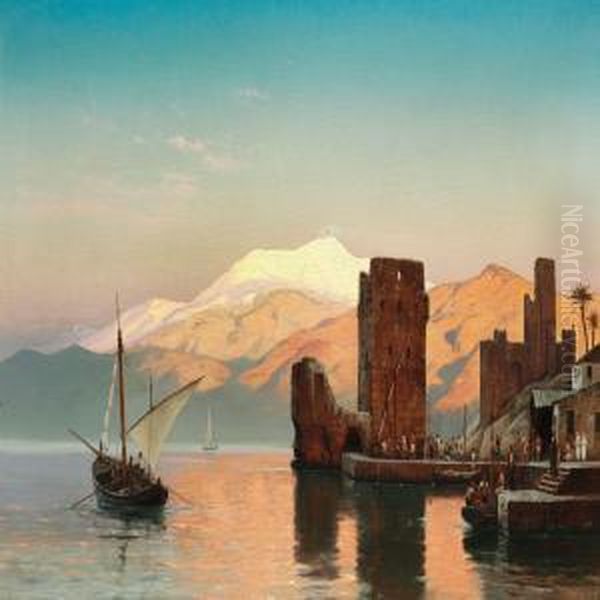 Evening Atmosphere In A Harbour, Presumably From Northern Africa Oil Painting by Carl Johan Neumann