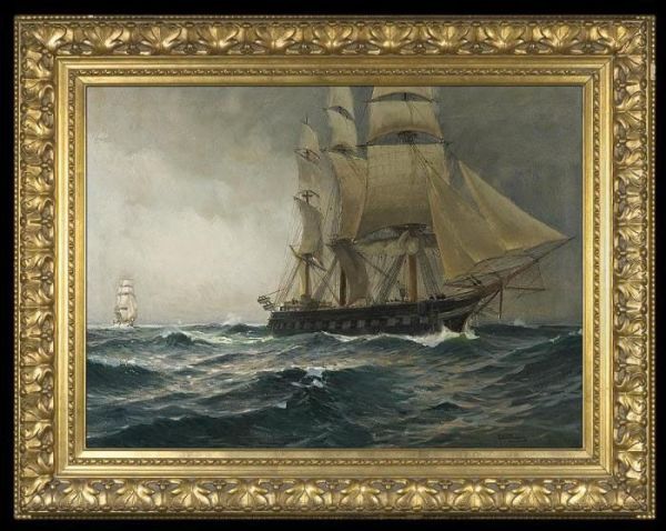 Sail-ships Oil Painting by Emil, Friedrich Emil Neumann