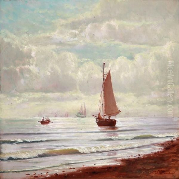 Coastal Scene With Sailing Ships On The Sea Oil Painting by Johann Jens Neumann