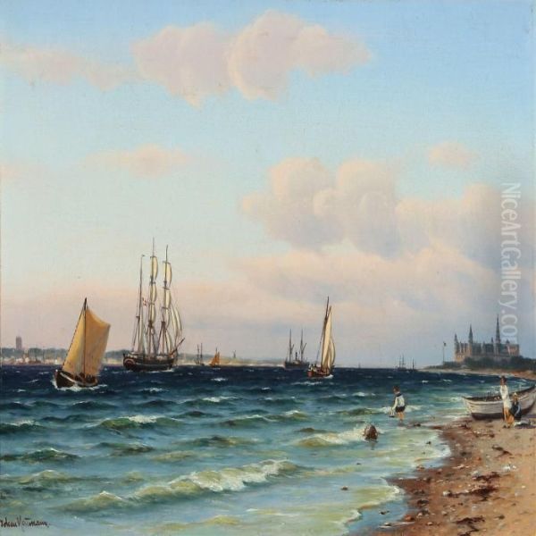 Coastal Scenery Oil Painting by Johann Jens Neumann