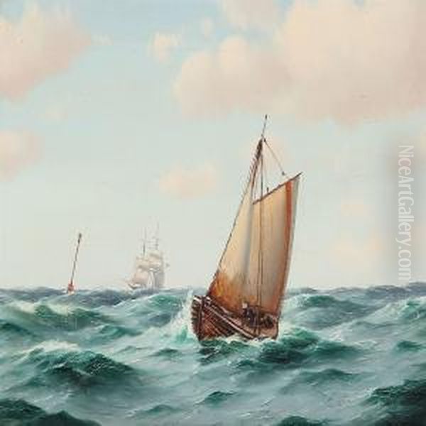 Lodsbaaden Gaaer Udefter Oil Painting by Johann Jens Neumann