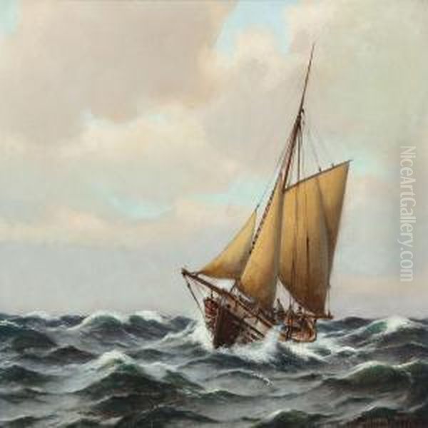 Seascape, Rough Weather Oil Painting by Johann Jens Neumann