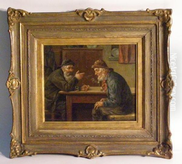 Zwei Fischer, An Einem Tisch Sitzend. Oben Links Signiert Josef Neumann Oil Painting by Josef Neumann