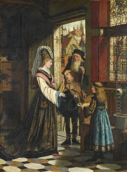 Beggars At The Door Oil Painting by Alphonse Neumans Of Scarborough