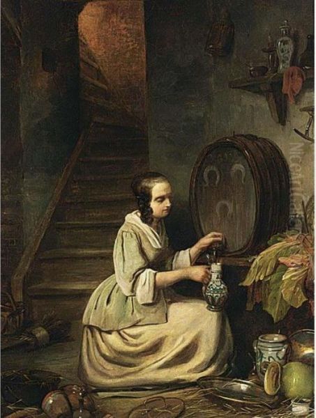 A Girl In An Interior Oil Painting by Christoffel Neurdenburg