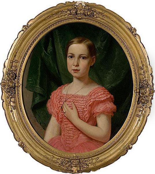 Girl In Pink Dress Oil Painting by Ludwig Neustatter