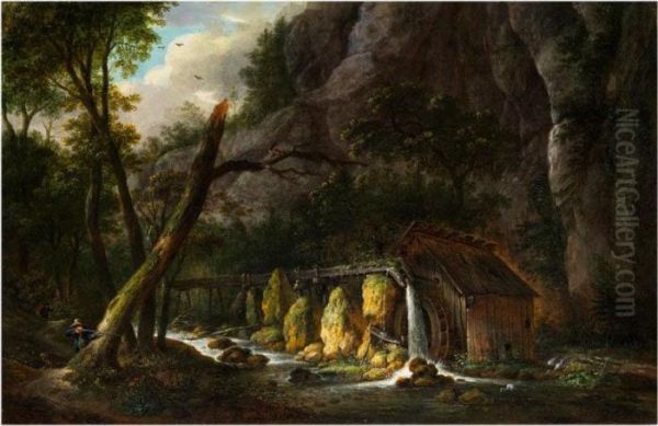 Waldlandschaft Mit Muhle Und Jager Oil Painting by Maximillian Neustuck