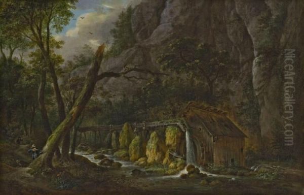 Reiherjagd Bei Der Muhle Am Waldbach Oil Painting by Maximillian Neustuck