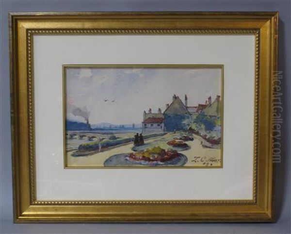 French Formal Gardens Oil Painting by T.C. Nevers