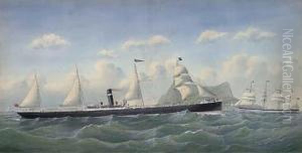 The Steamer 
Ameer 
 And The Barque 
Sindia 
 Off Gibraltar Oil Painting by Richard Henry Neville-Cumming