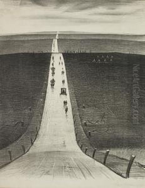 The Road From Arras To Bapaume Oil Painting by Christopher R. Wynne Nevinson