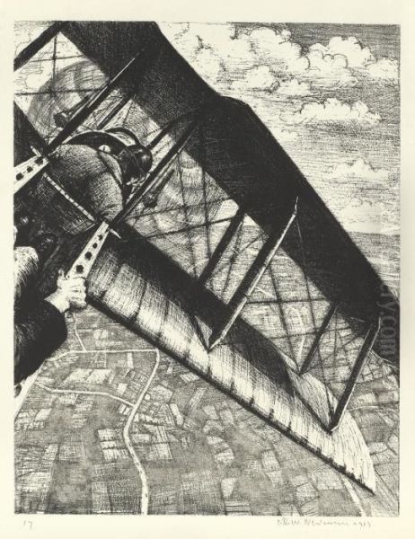 Building Aircraft: Banking At 4000 Feet Oil Painting by Christopher R. Wynne Nevinson