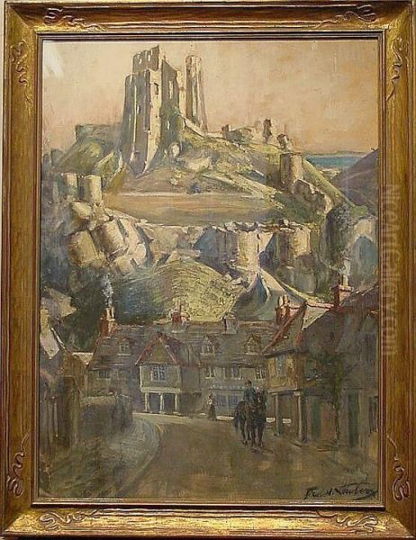 Corfe Castle Dawn Oil Painting by Francis Henry Newbery