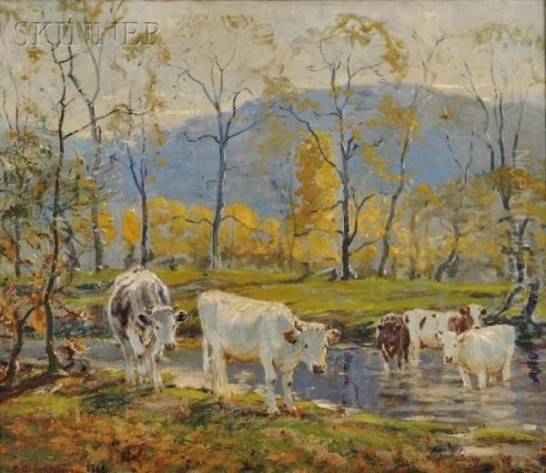 Landscape With Cattle Oil Painting by George Glenn Newell