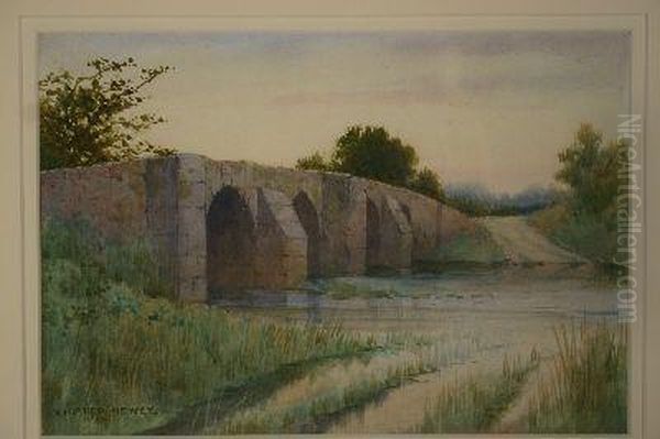 River And Bridge Scene Oil Painting by Harry Foster Newey