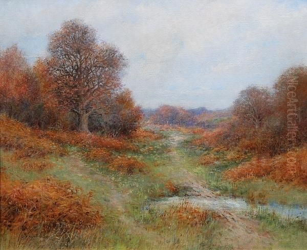 An Autumn Woodland Path Oil Painting by Harry Foster Newey