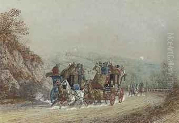 The Portsmouth And Guildford Mail Coaches Passing On The Guildfordroad Oil Painting by Newhouse, Charles B.