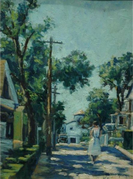 Sunlit Street Oil Painting by Harry W. Newman