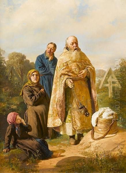 Blessing The Grave Oil Painting by Nikolai Vasilievich Nevrev