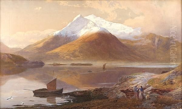 Morning On The Banks Of Loch Leven Oil Painting by Alfred Pizzey Newton