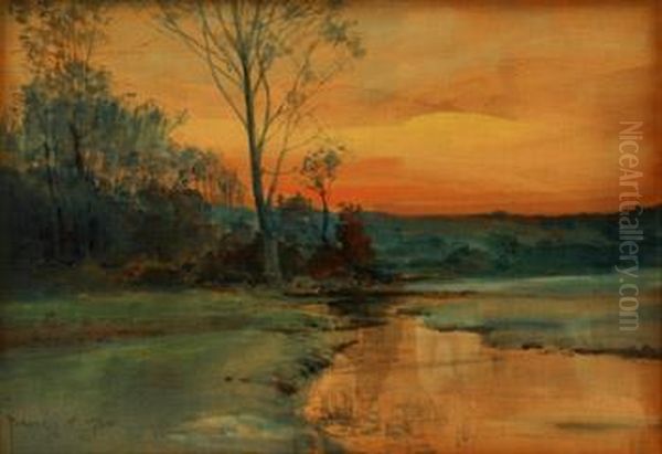 Landscape With Stream At Sunset Oil Painting by Parker Newton