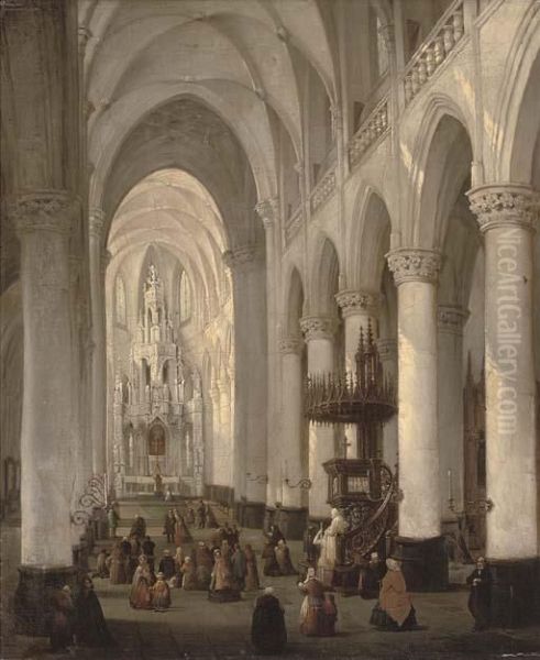 Prayers At The Church Of St Michel, Gand Oil Painting by Bernard Neyt