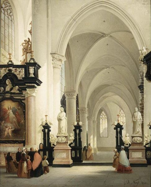 Figures In A Church Interior Oil Painting by Bernard Neyt