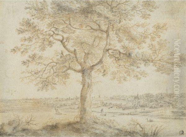 A Tree On A River Bank Oil Painting by Gillis Neyts