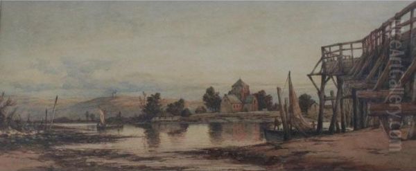 View Of Shoreham, West Sussex, With St. Nicolas' Church Oil Painting by Richard Henry Nibbs