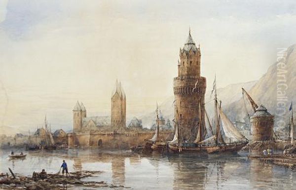 Andernach, Rhine Oil Painting by Richard Henry Nibbs