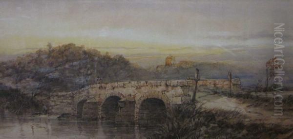 A Bridge At Sundown Oil Painting by Richard Henry Nibbs