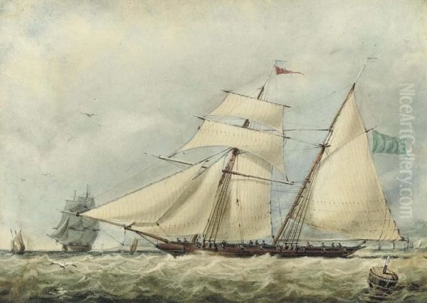 A Topsail Schooner In Coastal Waters Oil Painting by Richard Henry Nibbs