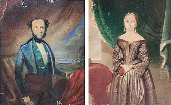 Pair Portraits Of A Gentleman And Lady Oil Painting by William Michael Nicholas