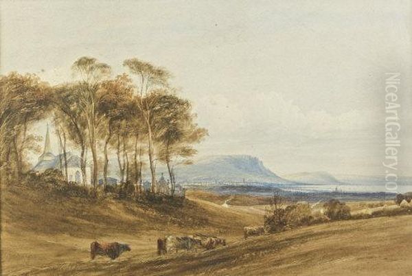 A View Of Belfast And Cave Hill From Knockbreda Church Oil Painting by Andrew Nicholl