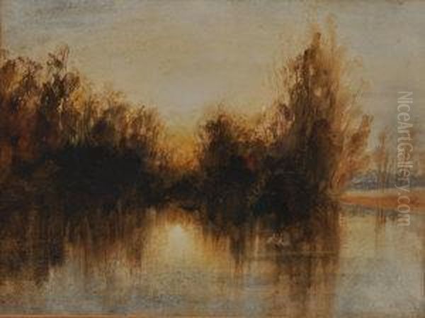 On The Lagan Oil Painting by Andrew Nicholl