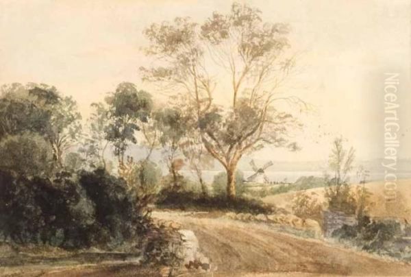 Trees & Country Road Oil Painting by William Nicholl