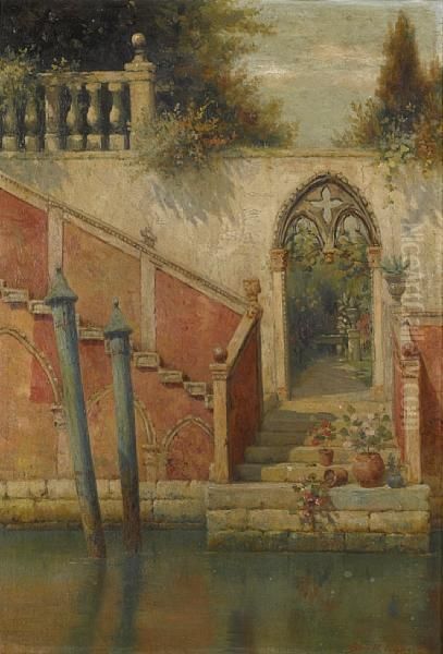 Steps To The Canal Oil Painting by Burr H. Nicholls