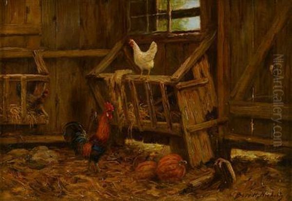 Fowl In The Cow Barn Oil Painting by Burr H. Nicholls