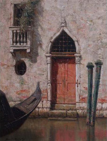 A Red Door, Venice Oil Painting by Burr H. Nicholls