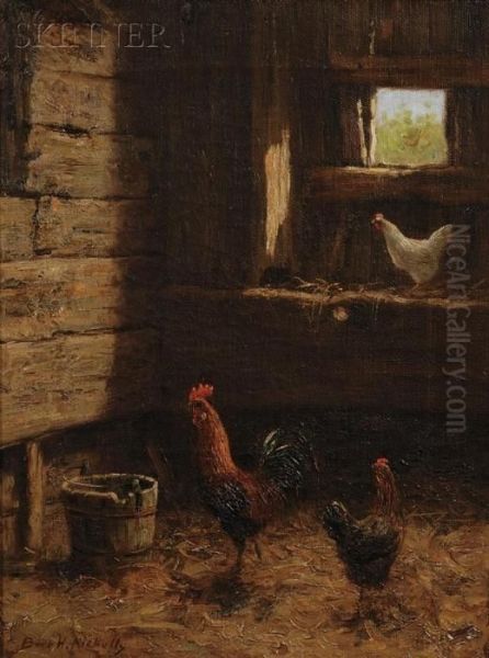 Chickens In The Barn Oil Painting by Burr H. Nicholls