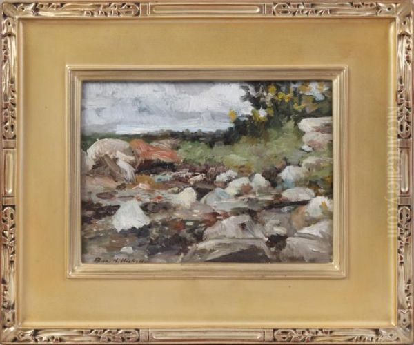 Rock Landscape Scene Oil Painting by Burr H. Nicholls