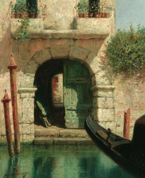 View Of A Venetian Doorway With Gondola Oil Painting by Burr H. Nicholls