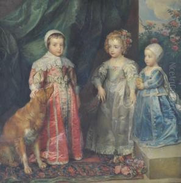 Portrait Of The 3 Children Ofcharles I Oil Painting by Charles Wynee Nicholls