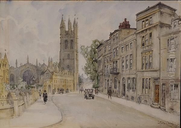 Magdalen From The High Street, Oxford Oil Painting by George F. Nicholls