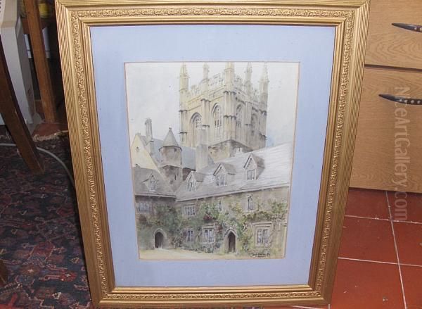 Merton College Tower And Quad, Oxford Oil Painting by George Franck Nicholls