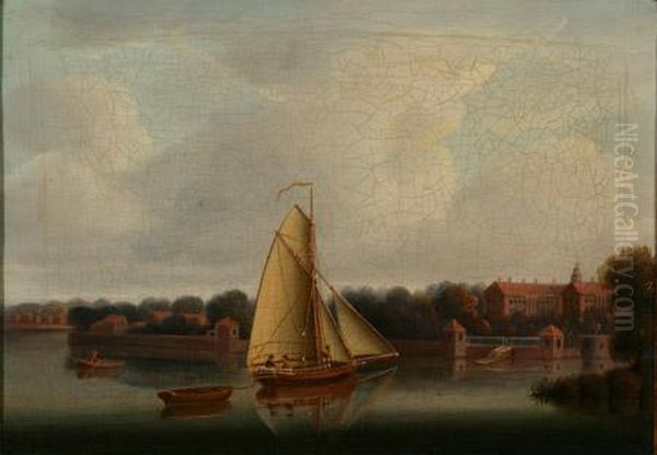 Ships On The Thames At Chelsea: Oil Painting by Joseph Nicholls