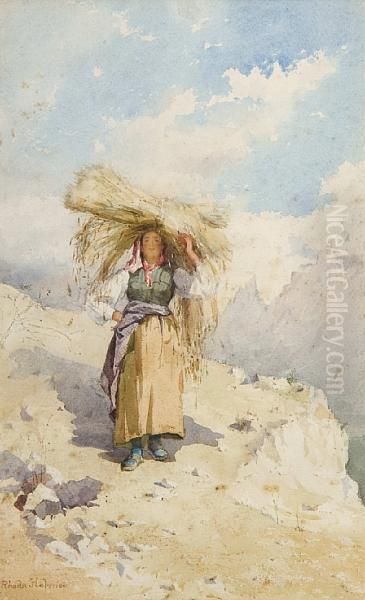 Peasant Girl On A Rocky Path Oil Painting by Rhoda Holmes Nicholls